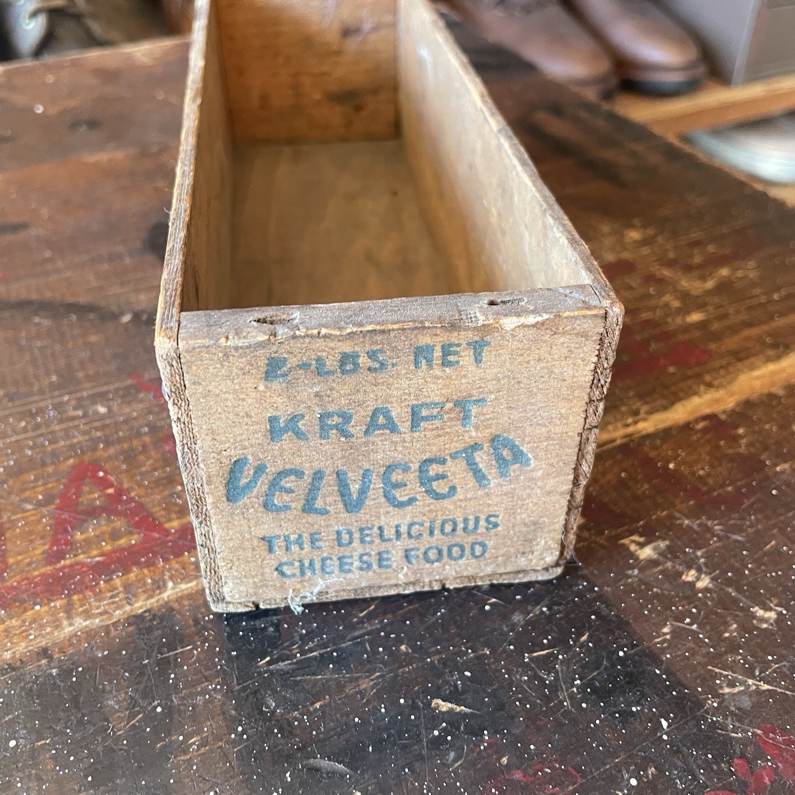 Vintage Wood KRAFT Velveeta Cheese box Crate 2 lb Size Display