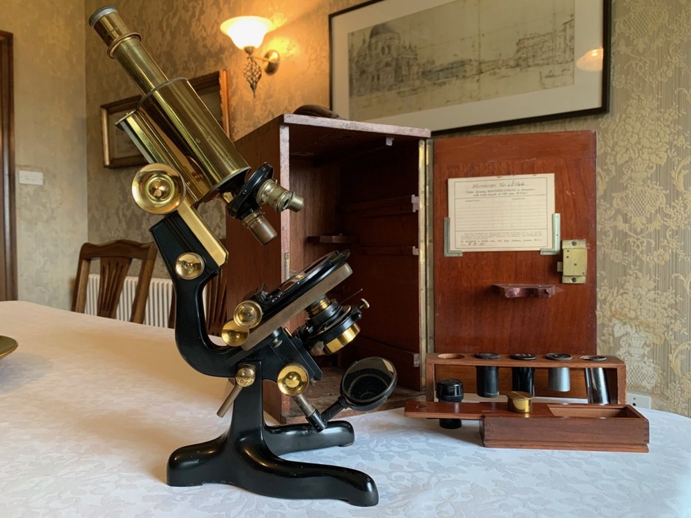Vintage W. Watson & Sons Ltd - Bactil Monocular Brass Microscope - c1930, Cased