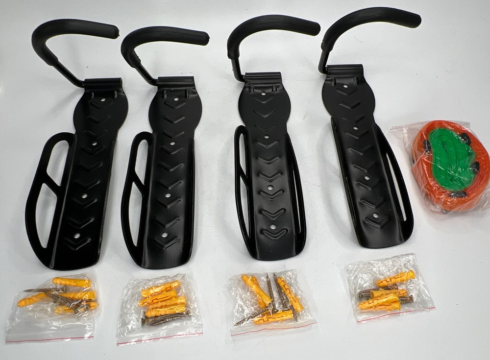 4 Pack  Bicycle Rack Wall Mount  Hooks With Straps New Without Box