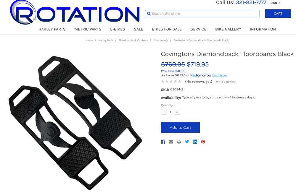 Covingtons Customs Harley Billet Diamondback Floorboards Black Touring Models