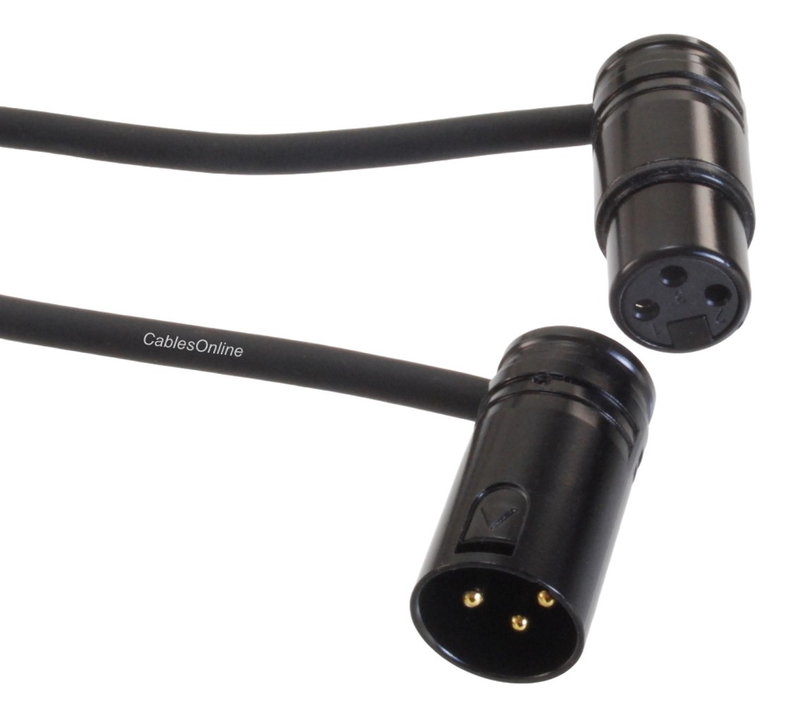 Low-Profile Right-Angle 3-Pin XLR Male to Female Adjustable-Angle Cable