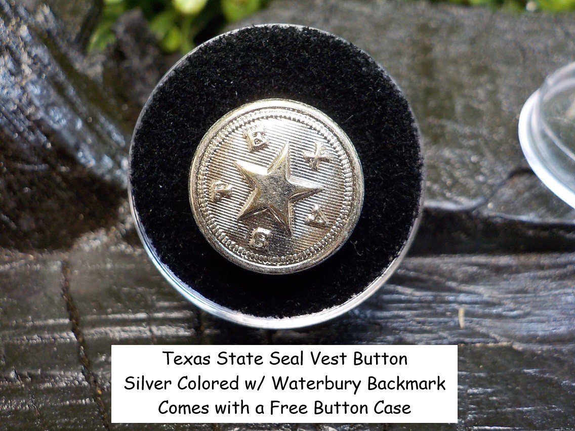 Texas State Seal Vest Button Silver Color with Free Button Case