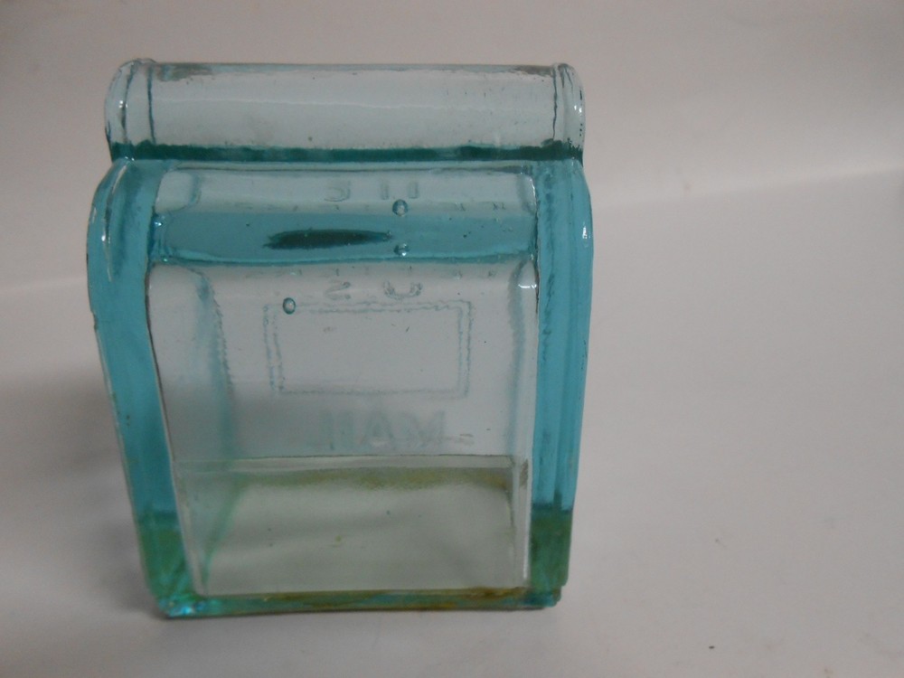 Glass LETTERS US Mailbox Candy Container Aqua Blue