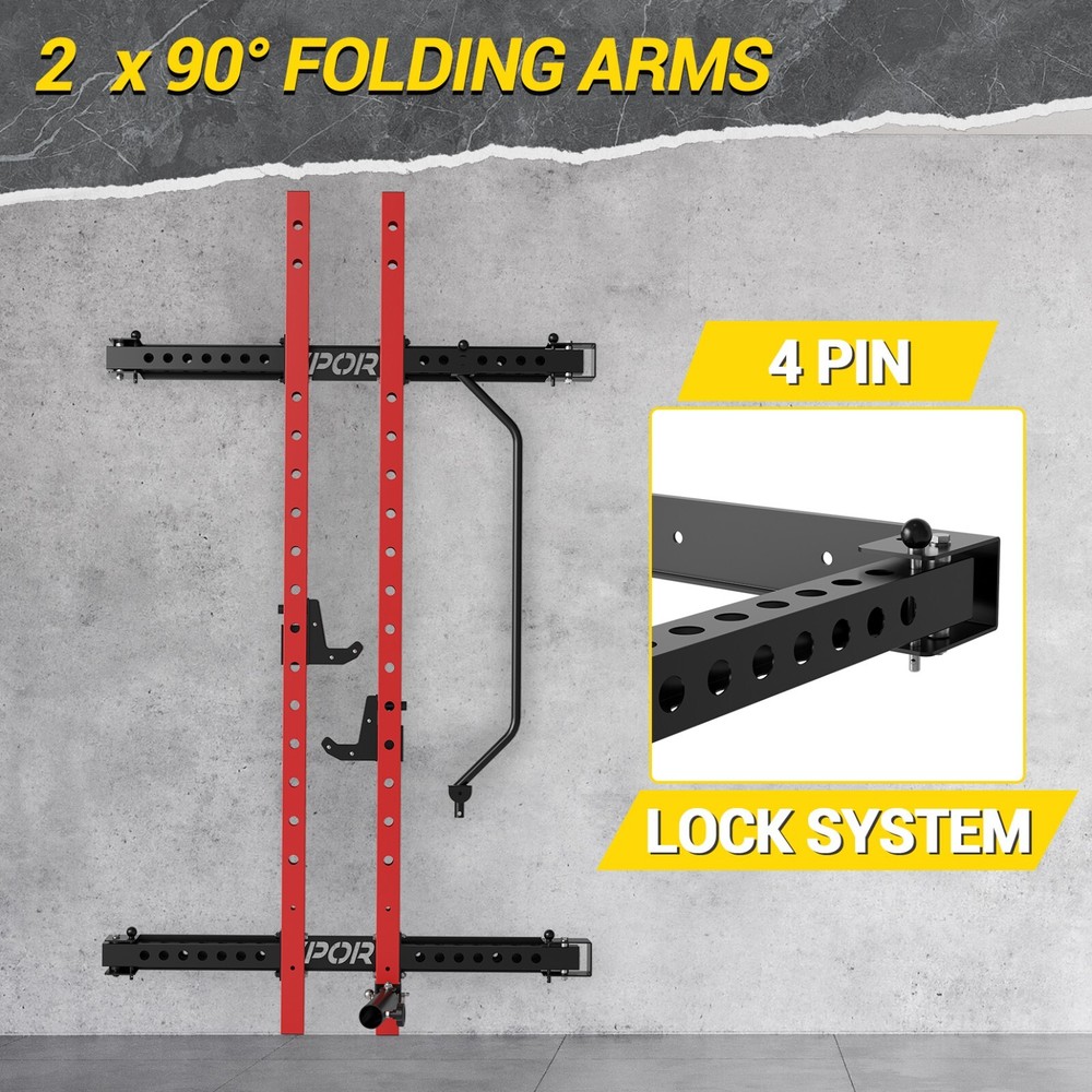 Gravee Folding Wall Mounted Squat Rack Multi-Function Power Rack 1000LBS Load