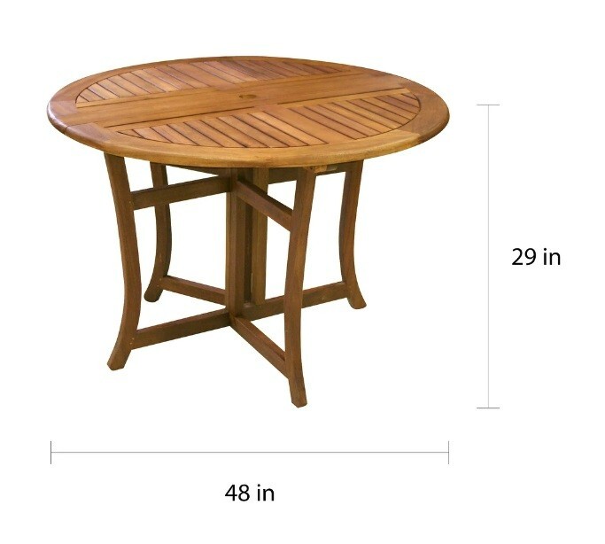 Round Eucalyptus Folding Table Outdoor Patio Deck Pool Side Dining Wood Serving