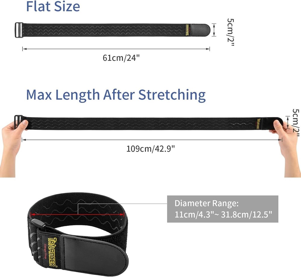 24" Elastic Cinch Straps - 4 Pack, Anti-Slip Hook & Loop for Versatile Bundling