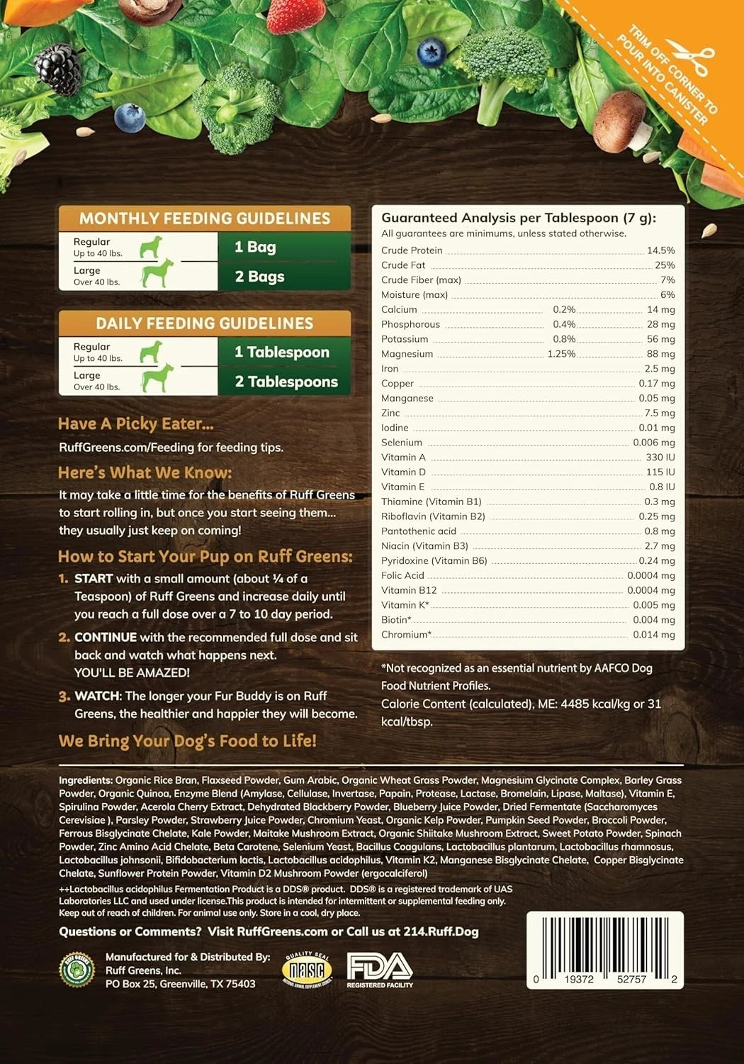 Ruff Greens VitaSmart - Dog Food Topper & Joint Supplement - 6.9 oz