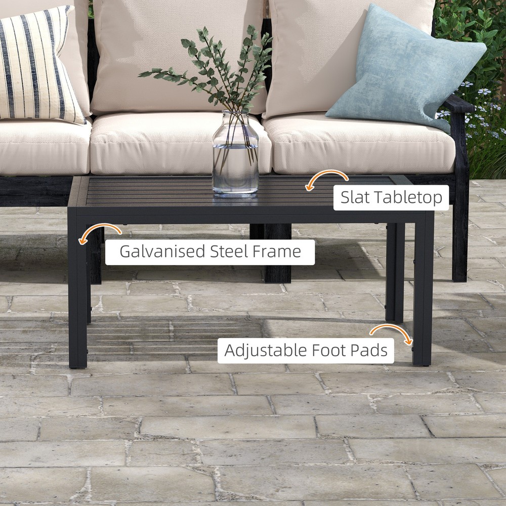 Outdoor Coffee Table Rectangle Side Table with Steel Frame Black