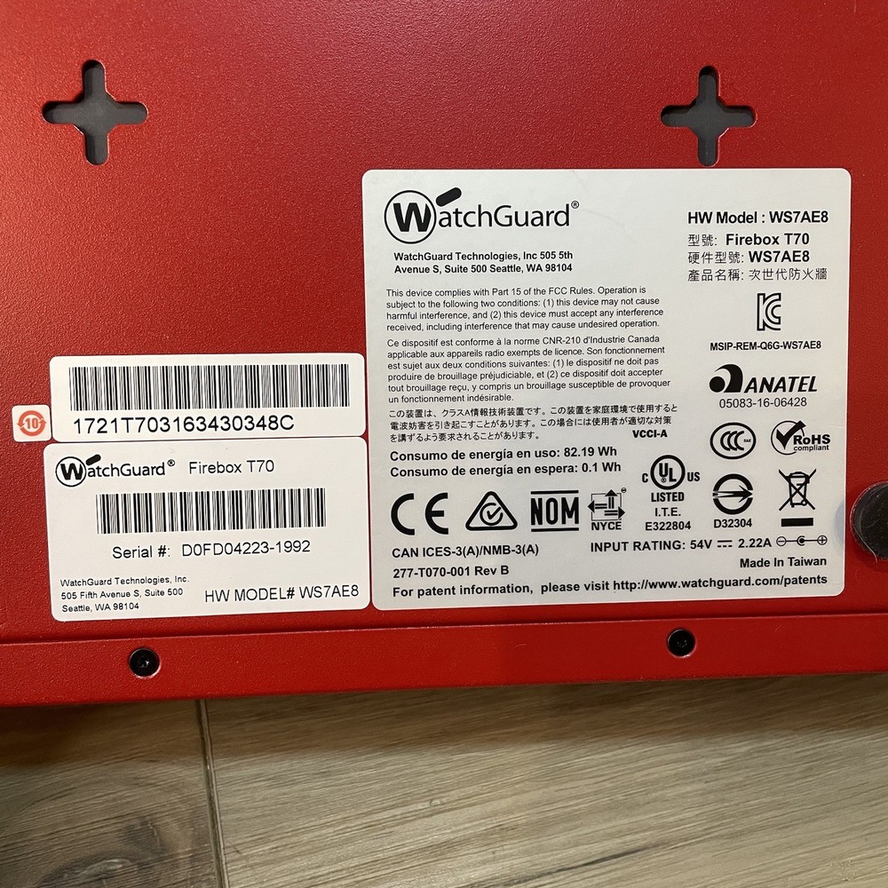 WatchGuard Firebox T70. Model: WS7AE8 - UNTESTED + NO POWER ADAPTER