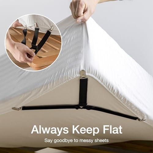 Bed Sheet Straps, Adjustable Elastic Fasteners with Metal Clips, Fitted Bed