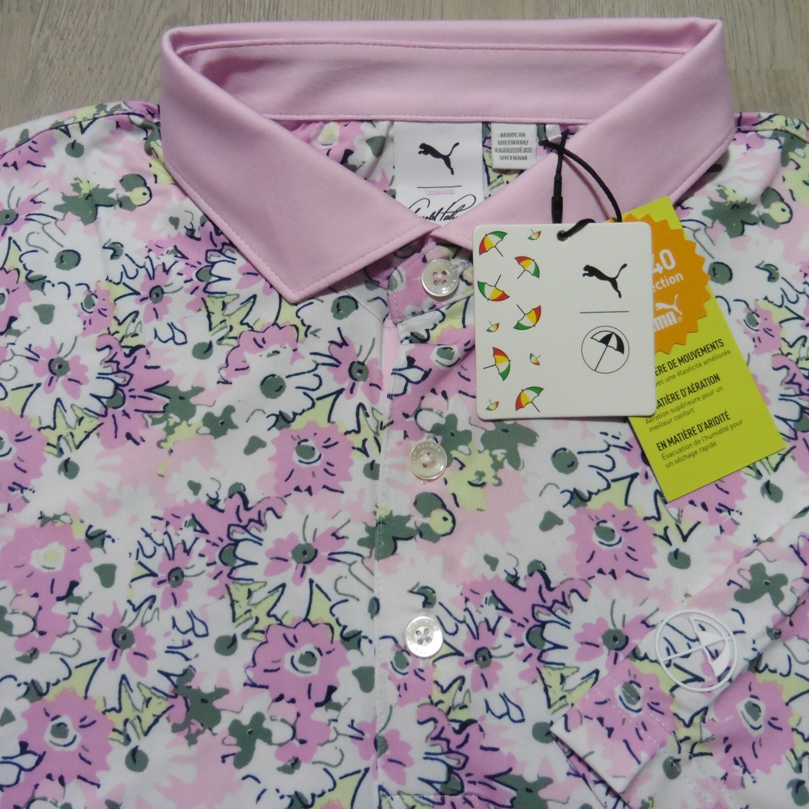 PUMA Arnold Palmer Men's 2XL Floral Golf Polo Shirt White Pink