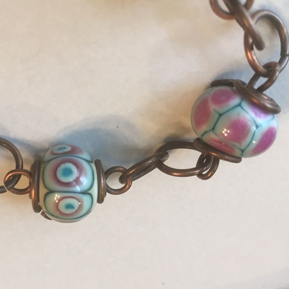 Handcrafted Copper n Lampwork Glass Link Bracelet.