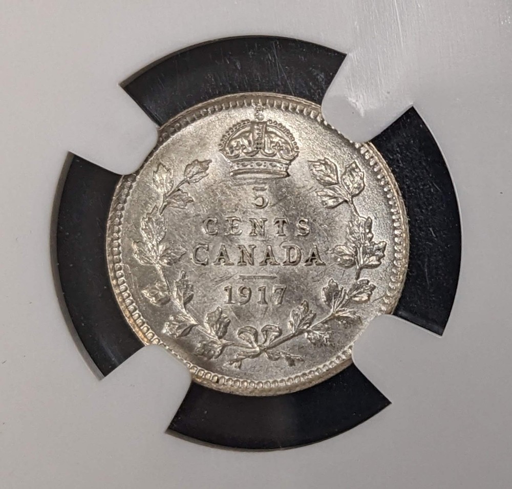 1917 Canada Silver George V 5 Cent NGC MS 61