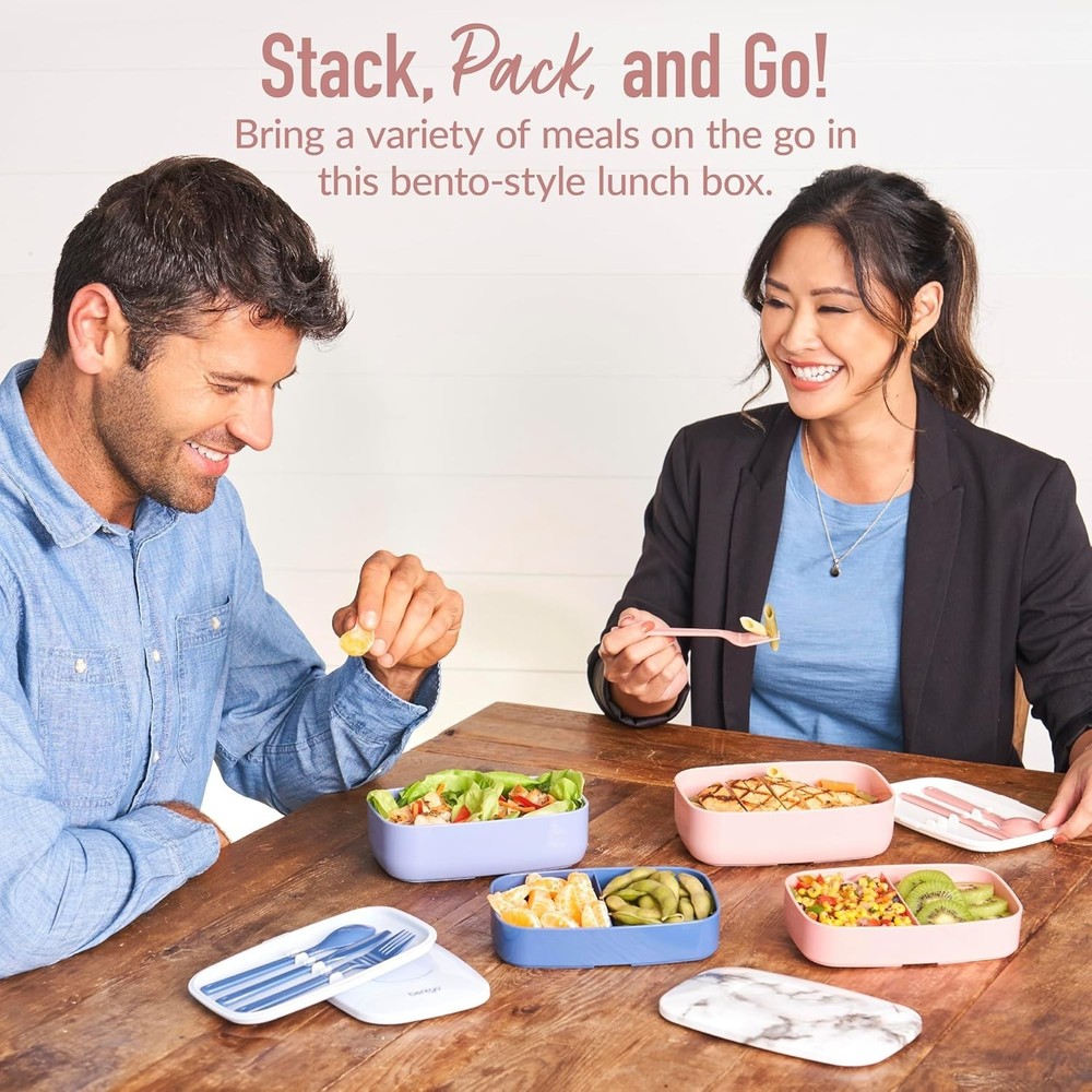 Portable Stackable Bento Lunch Box with Utensils - Ideal for Work & School