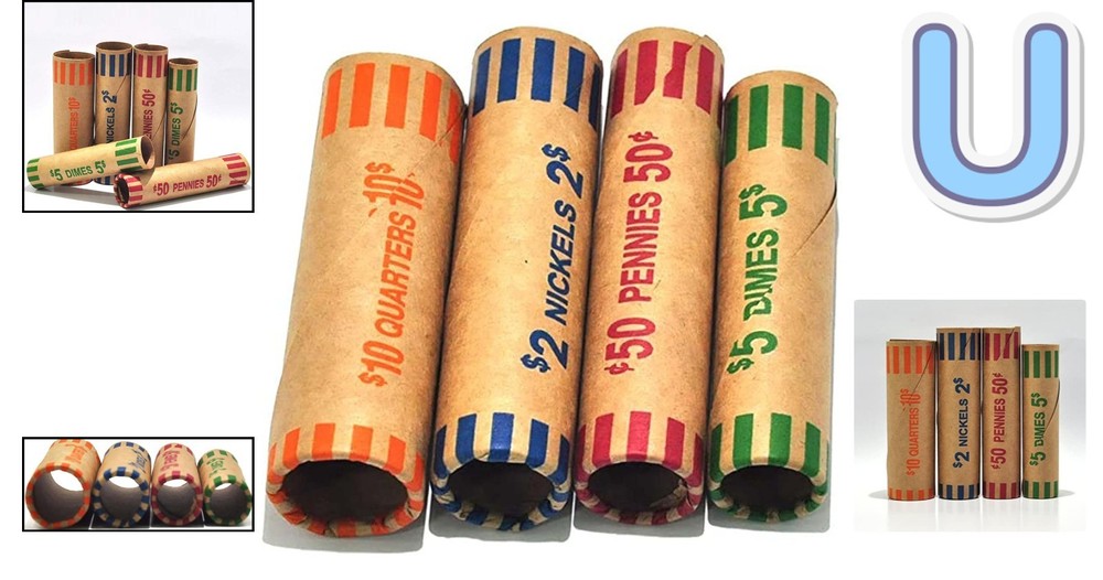 Safe & Sturdy Coin Wrapper Rolls - 128 Assorted for Quarters, Dimes, & More