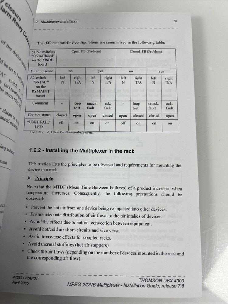 Nextream DBX 4300 Broadmux Multiplexer Installation Guide Manual