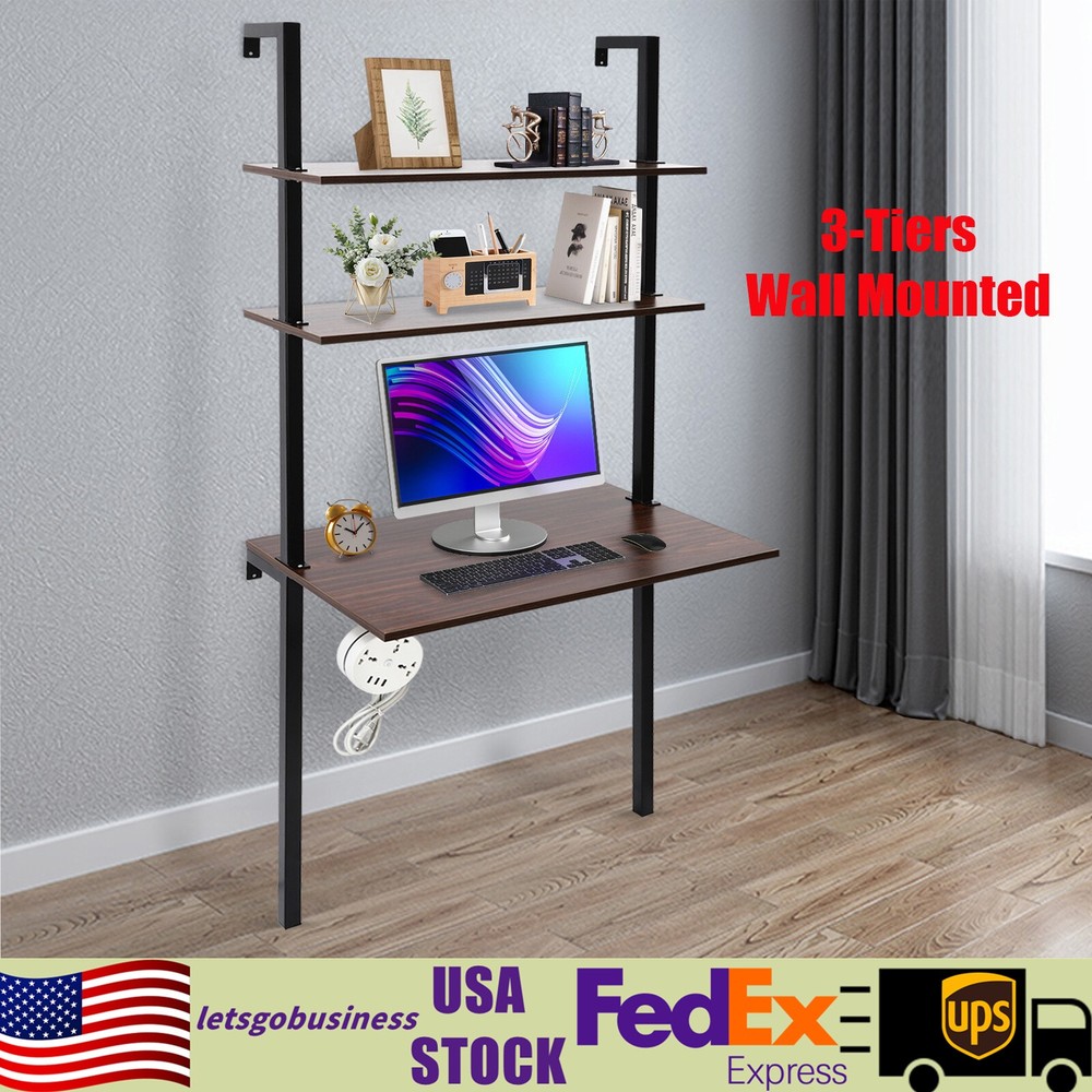 Wall Mount Writing Table Space-saving Desk With Storage Bookshelf Floating Shelf