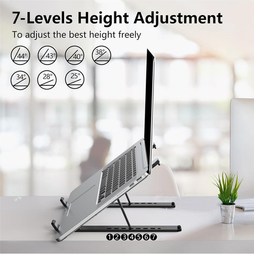 Laptop Stand for Desk, Adjustable Riser ABS+Silicone Foldable Black