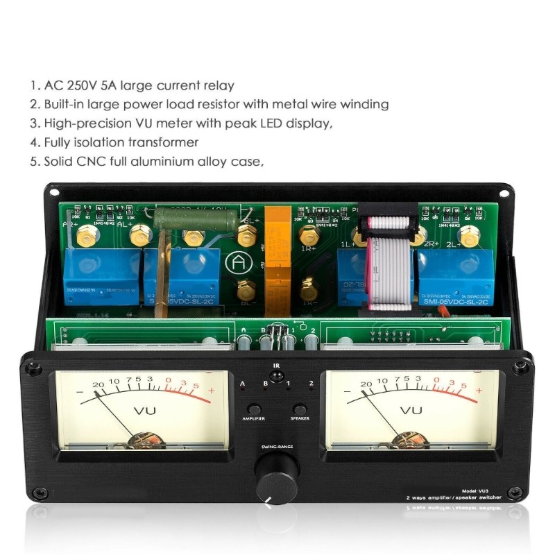 Level Meter Analog Meter 2 In 2 Out Sound Switcher Splitter Remote Controller