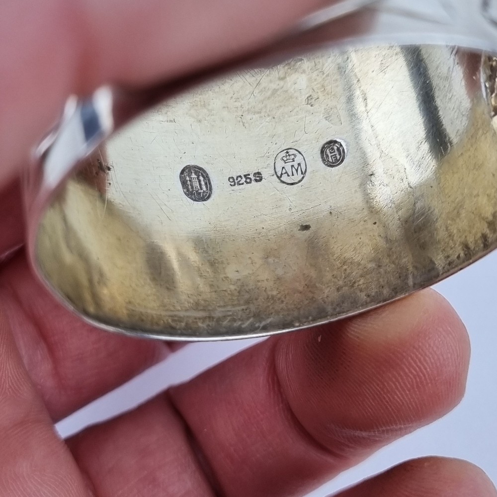 Vintage Danish Solid Silver Napkin Ring Decorated Flowers With Initials "JD"