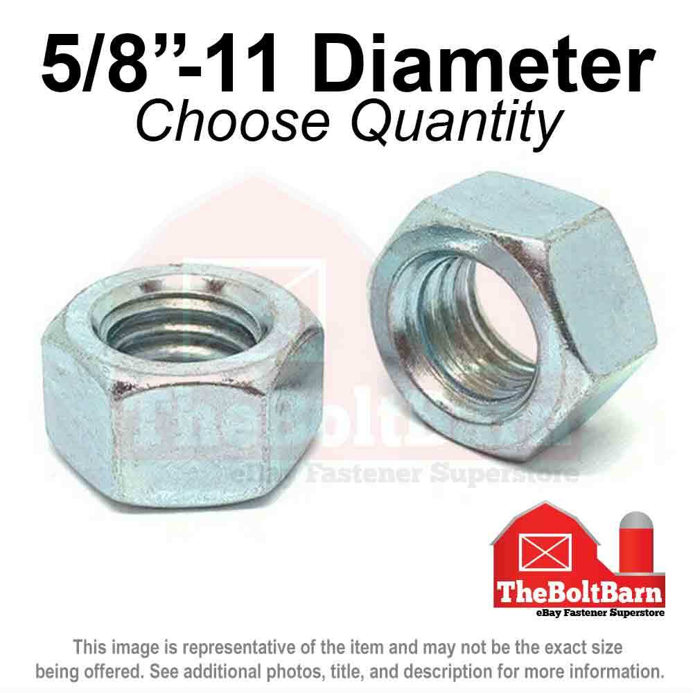 5/8"-11 Grade 5 Finished Hex Nuts Zinc Plated Coarse Thread (Pick Quantity)