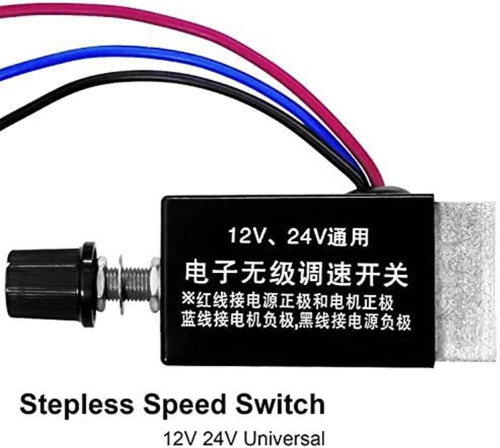 DC Motor Speed Controller Universal 12V 24V 10A Electronic Stepless black