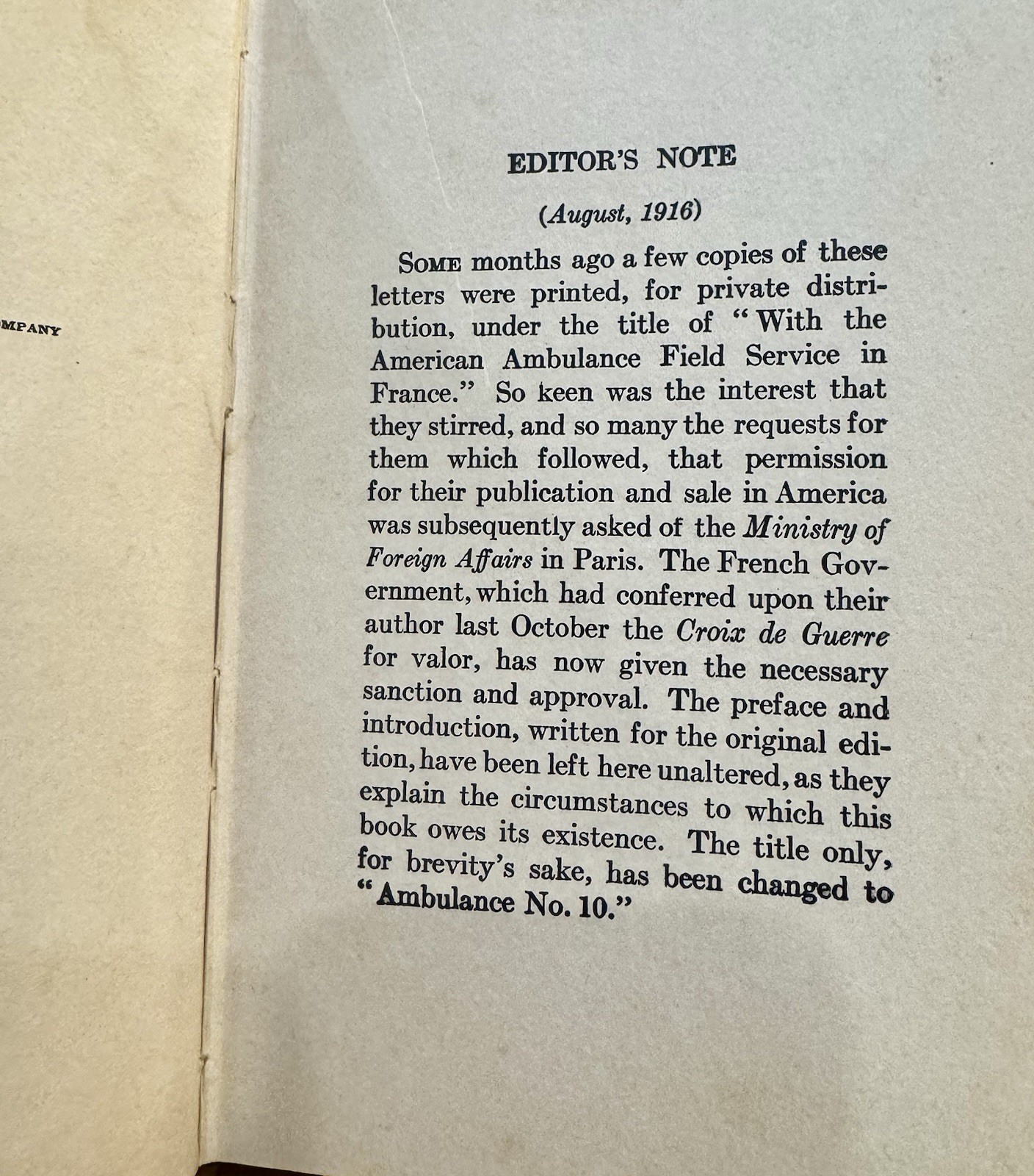 WWI Ambulance No. 10 Personal Letters from the Front Leslie Buswell 1916