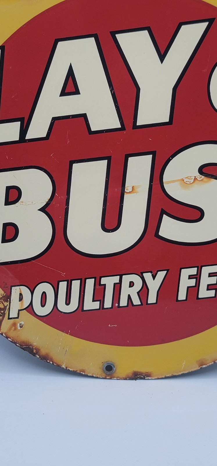 Vintage Lay Or Bust Poultry Feeds Rustic Chicken Porcelain Enameled Metal Sign