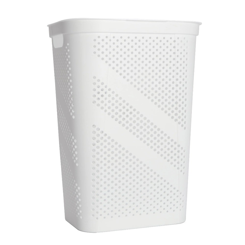 Plastic Hinged Lid Rectangular Laundry Hamper Basket with Lid White Storage Bin