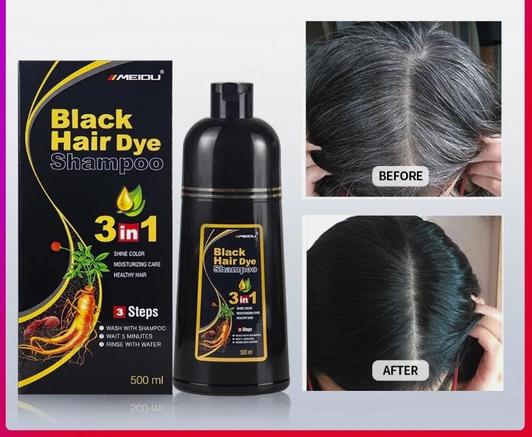 Black Hair Dye Shampoo 3 in 1 500ml Hair Color Shampoo Instant Grey Coverage