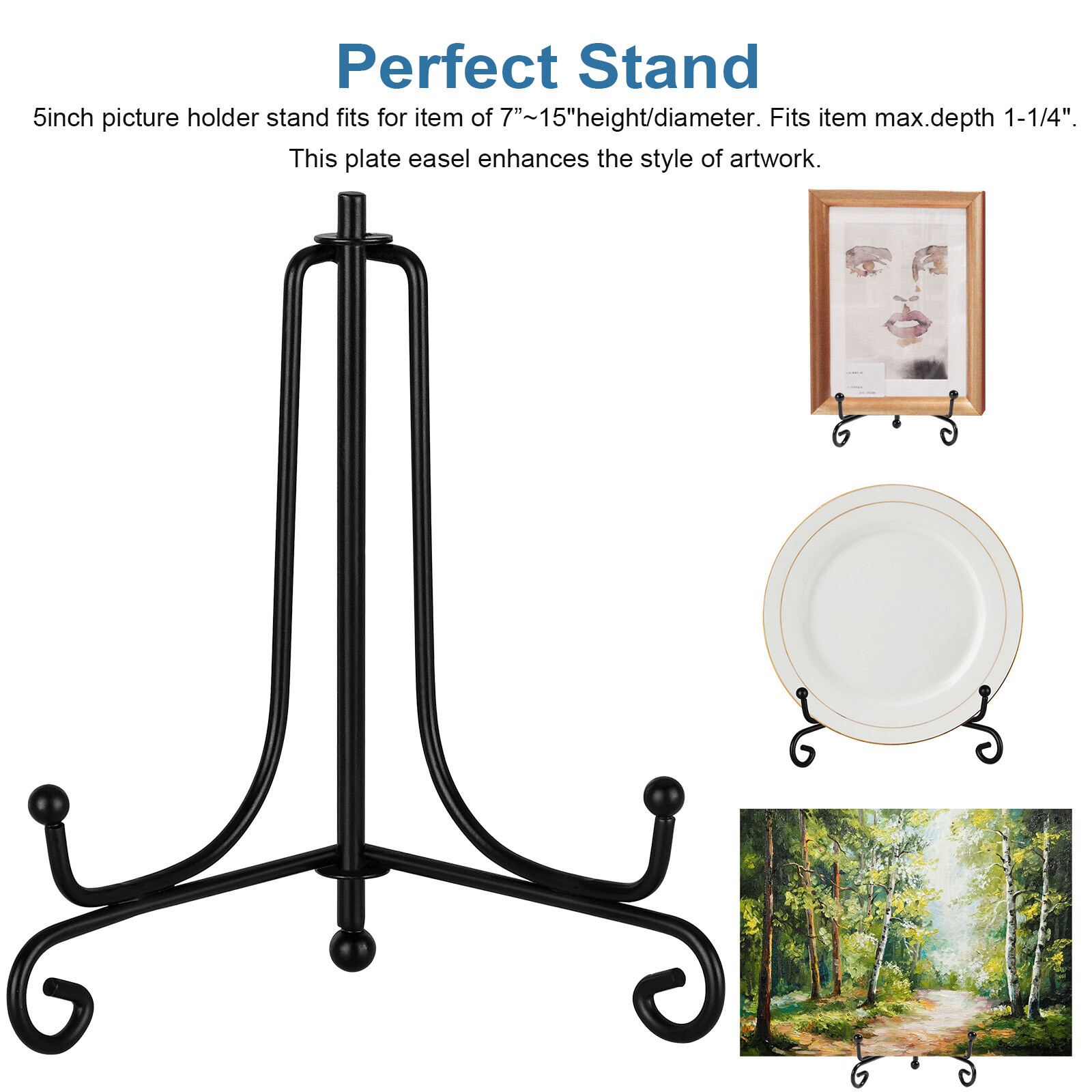 4 PCS 5" Iron Easel Classic Display Stand Plate Holders Picture Photo Frame Rack