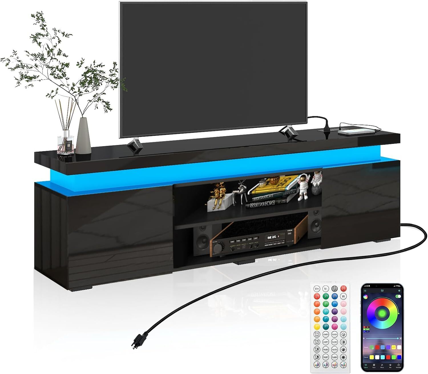 66"/75" Modern High Gloss LED TV Stand, Entertainment Center for 75"/85" TV