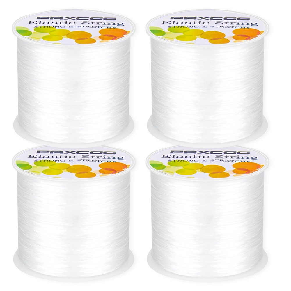 PAXCOO 4 Rolls Elastic String for Bracelets, Stretch Magic 4 Pack, White