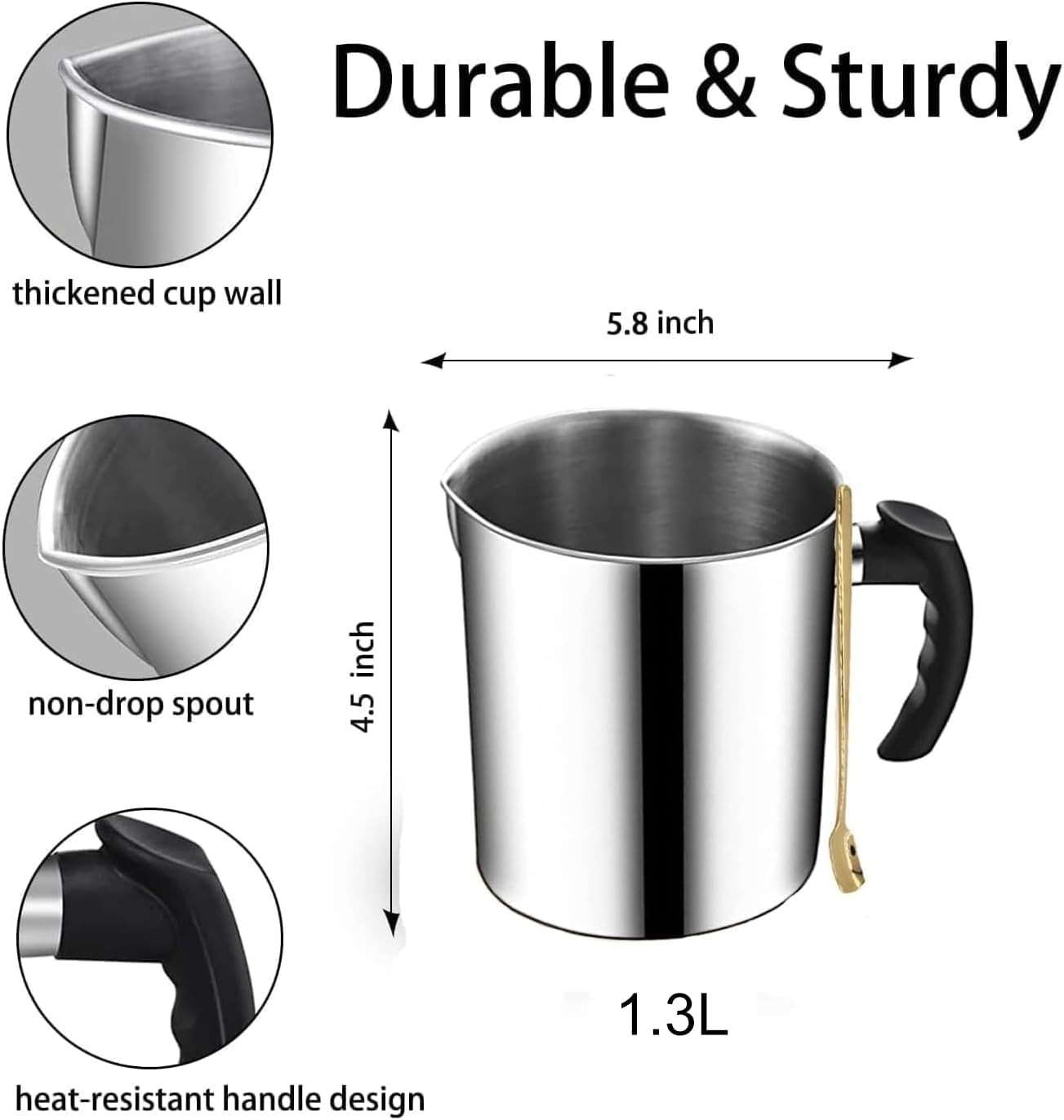 44oz Stainless Steel Candle Making Pouring Pot & Spoon Wax Melting Pitcher