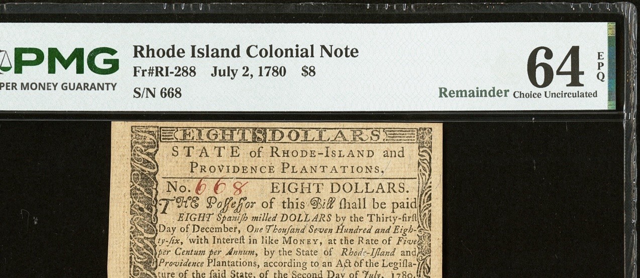 PMG 64. 1780 RHODE ISLAND Colonial Currency American Revolution Bank Note RI-288