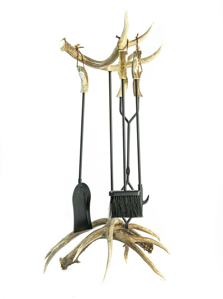 Large Mule Deer Antler Fireplace Tool Set - Includes Four Fireplace Tools: