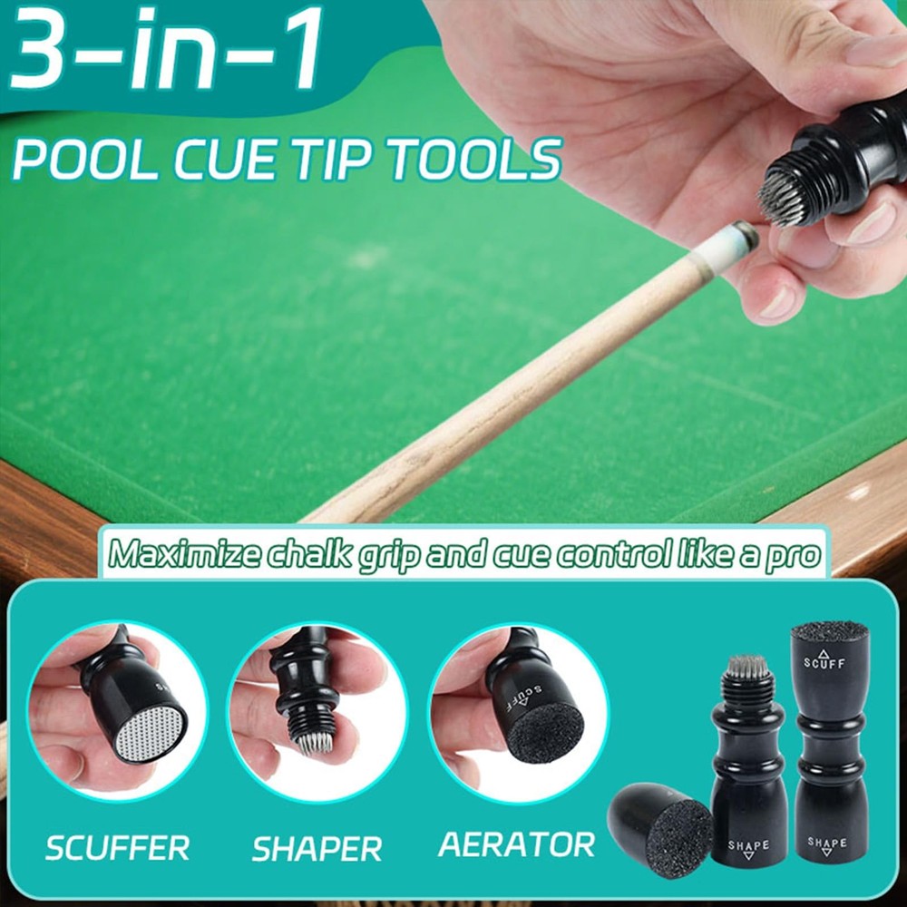 VortecSys Pool Cue Tip Tools, Premium 3in1 Billiard Cue Tip Shaper, Compact B...