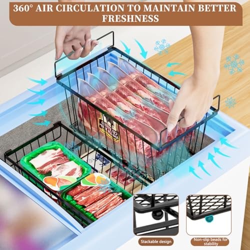 6 Pack Stackable Deep Freezer Organizer Bins ，Upgraded Bottom Leak Black 6 Pack
