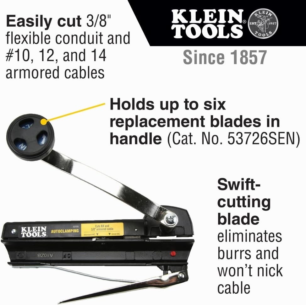 Professional BX Armored Cable Cutter with Blade Storage - Hand Powered Black