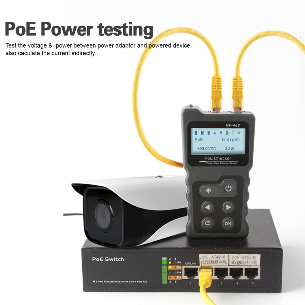 PoE Checker Inline PoE Voltage & Current Tester With Cable Tester NF-488