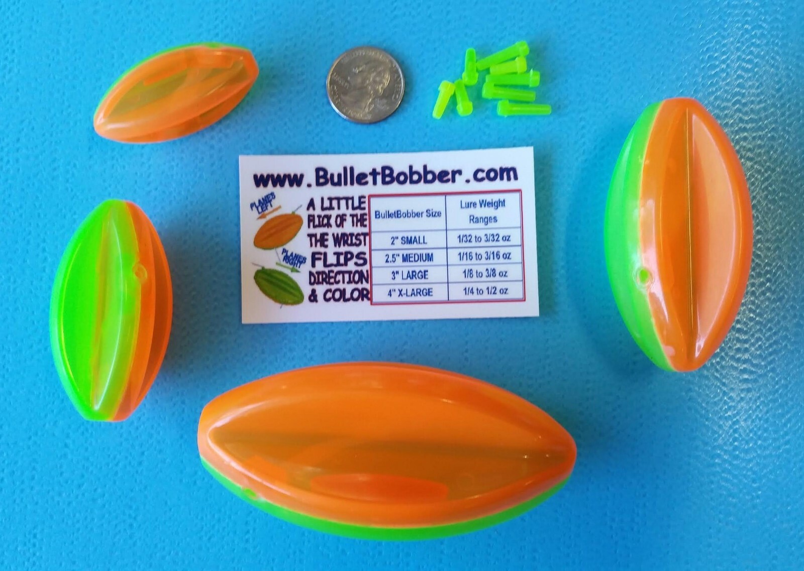 4x Bullet Bobbers Mini Planer Boards Floats - Jigging Bass Crappie Panfish Trout