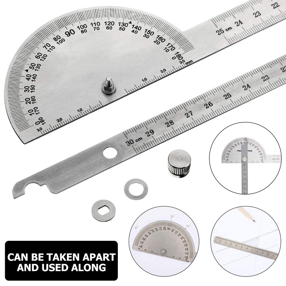 Multi-Functional Angle Protractor - 30cm/11.8'' Stainless Steel Measuring Ruler