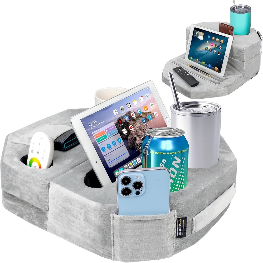 TabCouchCaddy Octagonal Couch Cup Holder Tray Pillow - Bed, Couch Caddy, Sofa, R