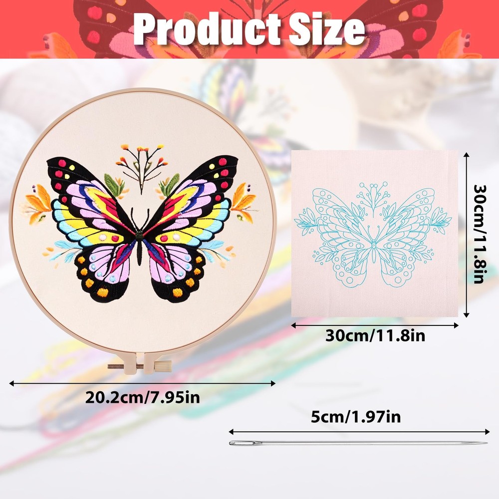 3Pcs Butterfly Flower Pattern Embroidery Kit, Cross Medium, Multicolored