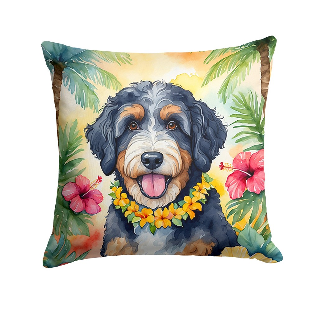 Bernedoodle Tropical Luau Throw Pillow