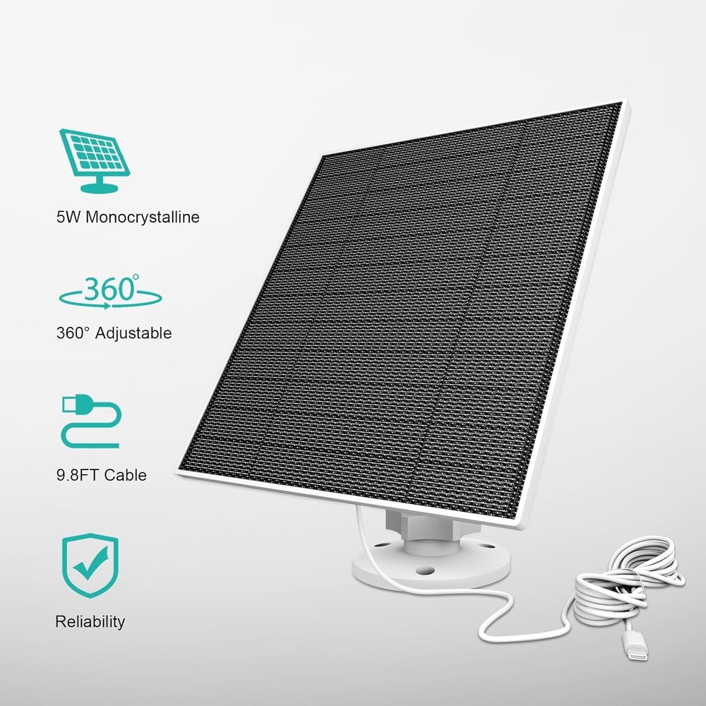Solar Panel for Eufy Camera, 5W Solar Panel Compatible with Eufycam 3/3C/2/2 Pro