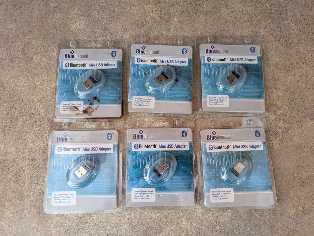 LOT OF 6 BLUETOOTH MINI USB ADAPTER BLUE DIAMOND CLASS 2 SPEC V2.1 USB V1. 1/2.0