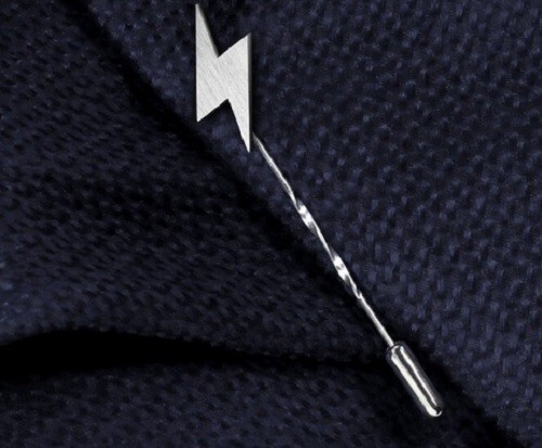 Solid 935 Argentium Silver Lightning Bolt Design Men's Lapel Pin