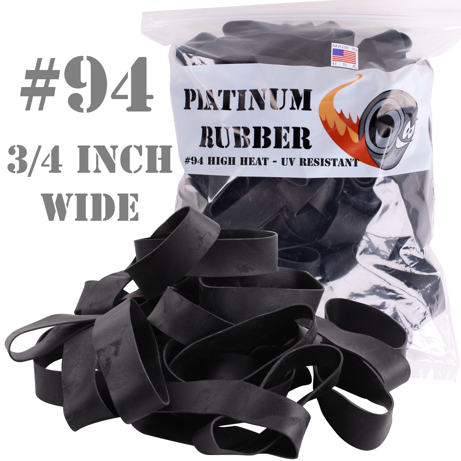 Black Extra Wide 3/4" Fat Rubber Bands #94 .75 inch Large Made In USA Thick
