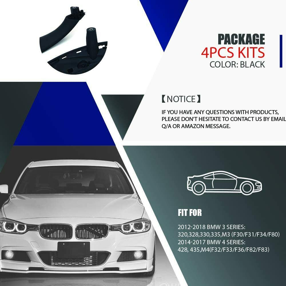 2PCS Black Interior Door Pull Handle Cover For BMW 3 4 series F30 F31 F32 F35 M3